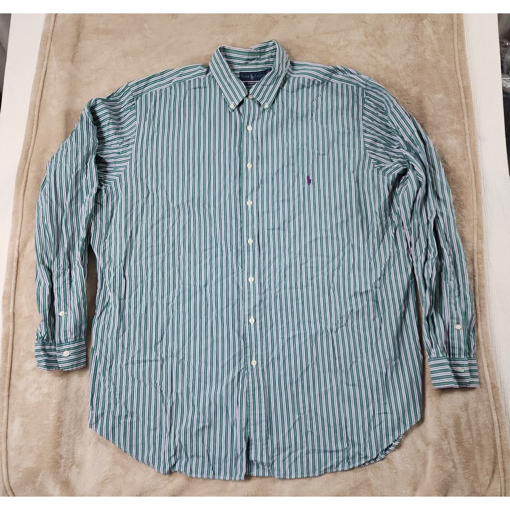 Vintage Polo Ralph Lauren Classic Fit Shirt Mens 2XLT Tall Green Striped L/S EUC